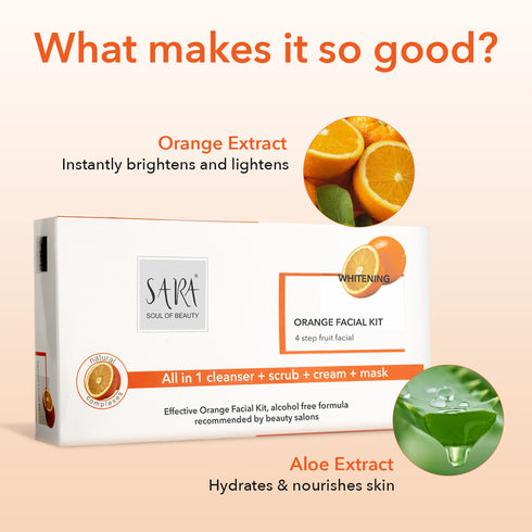 Sara Orange Facial Kit Perfect Glow Booster & Prevent Acne | All In 1- Cleanser, Scrub, Cream And Mask | All Skin Types | Facial Kit For Women & Men | 4x50g